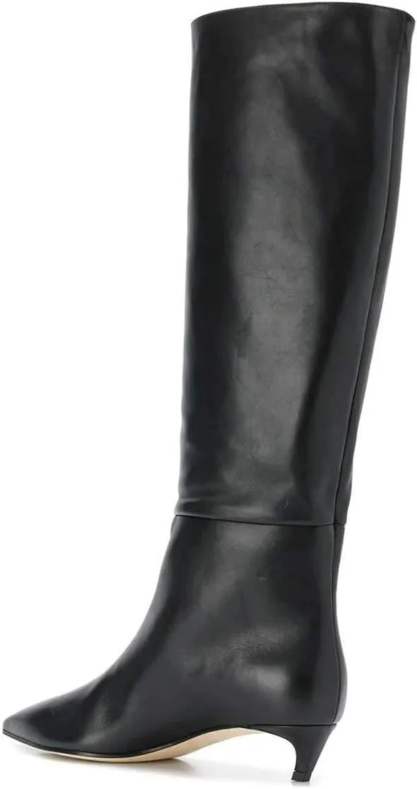 XYD Women Chic Pointy Toe Glitter Knee High Boots Kitten Low Heel Pull On Sequins Sparkly Booties with Side Zipper Dress Shoes
