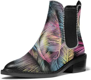 XYD Women Classic Low Chunky Heel Ankle Boots Closed Pointy Toe Pull On Studded Winter Comfy Walking Party Chic Shoes