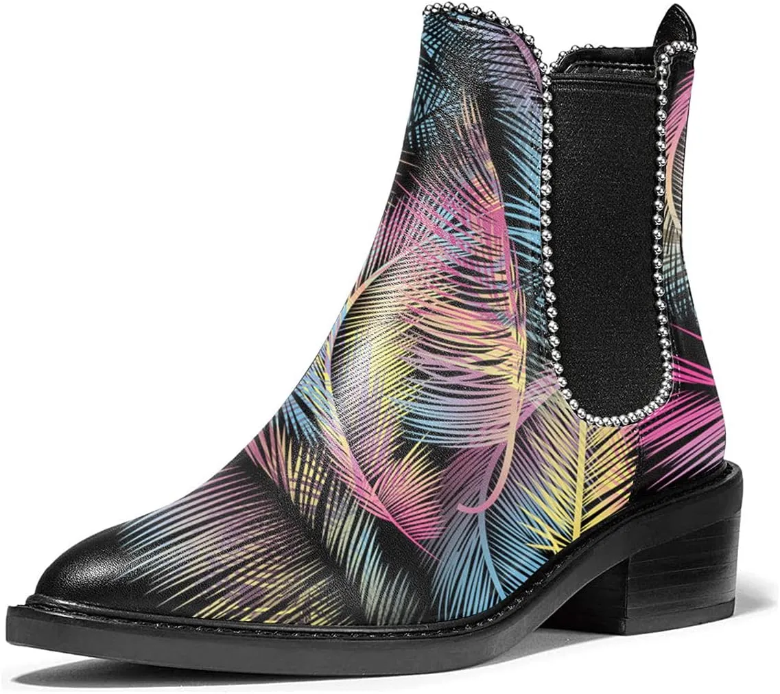 XYD Women Classic Low Chunky Heel Ankle Boots Closed Pointy Toe Pull On Studded Winter Comfy Walking Party Chic Shoes