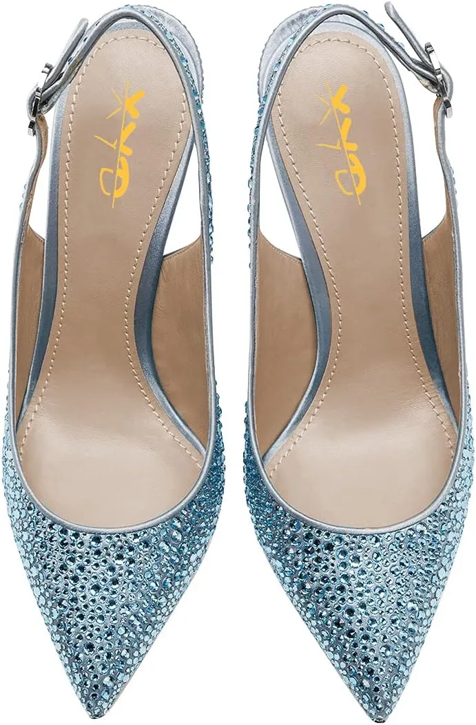 XYD Women Pointed Toe Stiletto Pumps Rhinestones Slingback High Heels Sandals Chic Party Wedding Dress Shoes