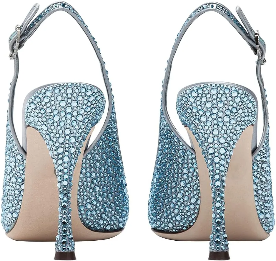 XYD Women Pointed Toe Stiletto Pumps Rhinestones Slingback High Heels Sandals Chic Party Wedding Dress Shoes