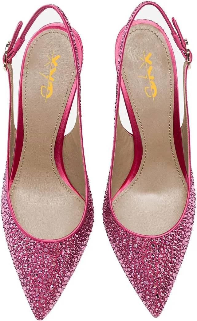 XYD Women Pointed Toe Stiletto Pumps Rhinestones Slingback High Heels Sandals Chic Party Wedding Dress Shoes