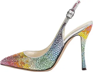 XYD Women Pointed Toe Stiletto Pumps Rhinestones Slingback High Heels Sandals Chic Party Wedding Dress Shoes