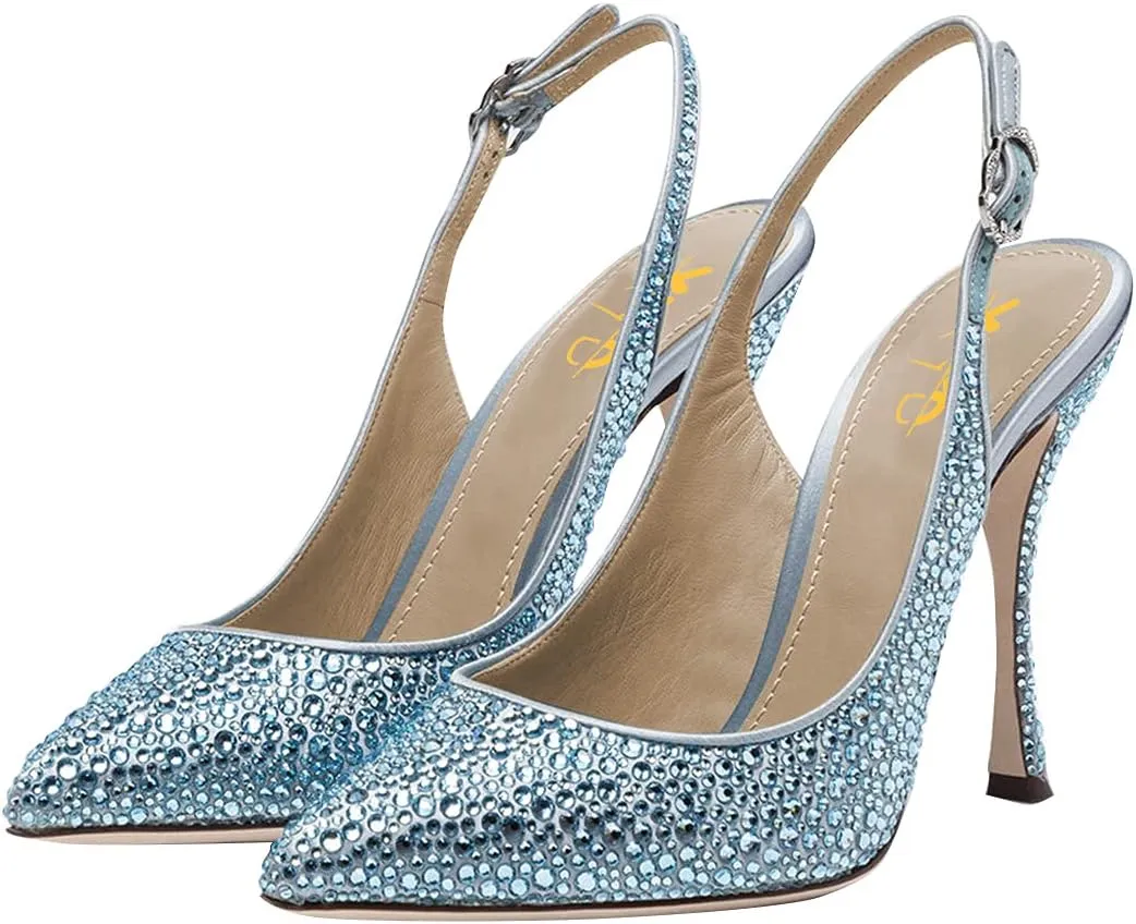 XYD Women Pointed Toe Stiletto Pumps Rhinestones Slingback High Heels Sandals Chic Party Wedding Dress Shoes