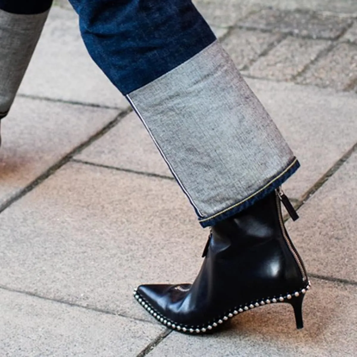 XYD Women Trendy Double Zips Ankle Boots with Studs Pointed Toe Kitten Low Heel Chic Office Dress Booties Shoes
