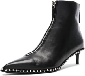 XYD Women Trendy Double Zips Ankle Boots with Studs Pointed Toe Kitten Low Heel Chic Office Dress Booties Shoes