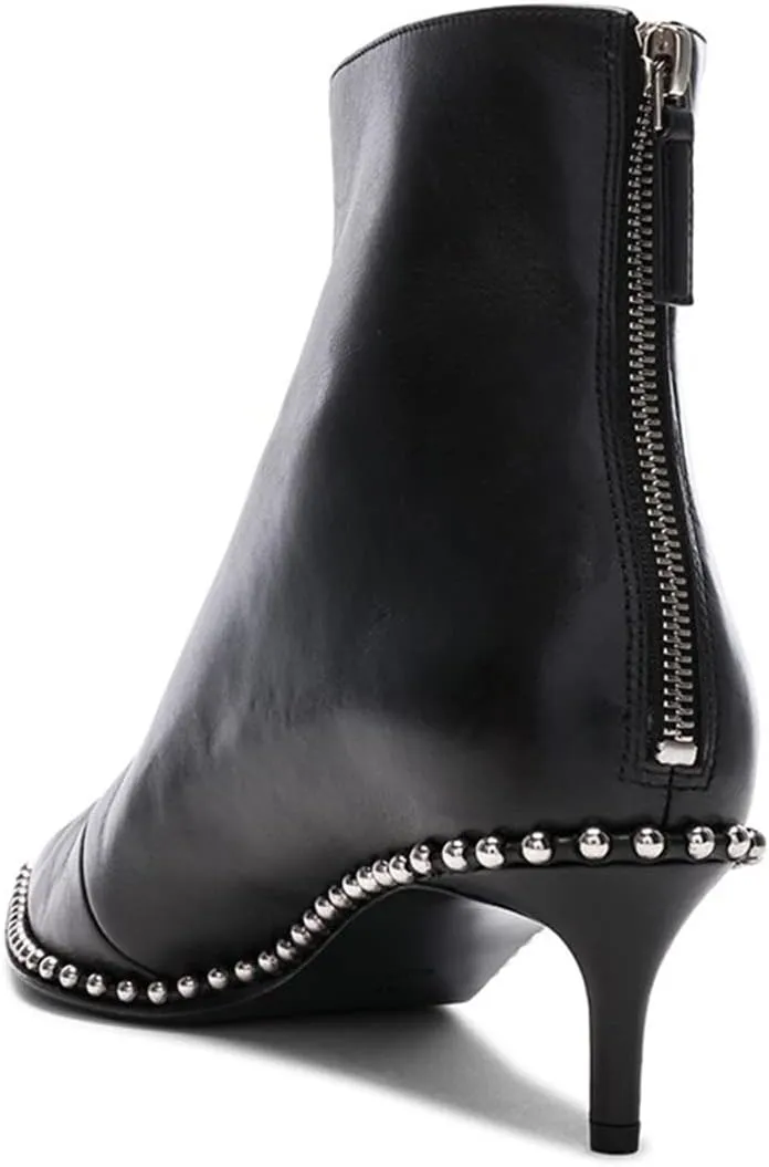 XYD Women Trendy Double Zips Ankle Boots with Studs Pointed Toe Kitten Low Heel Chic Office Dress Booties Shoes