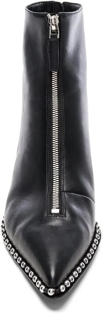 XYD Women Trendy Double Zips Ankle Boots with Studs Pointed Toe Kitten Low Heel Chic Office Dress Booties Shoes