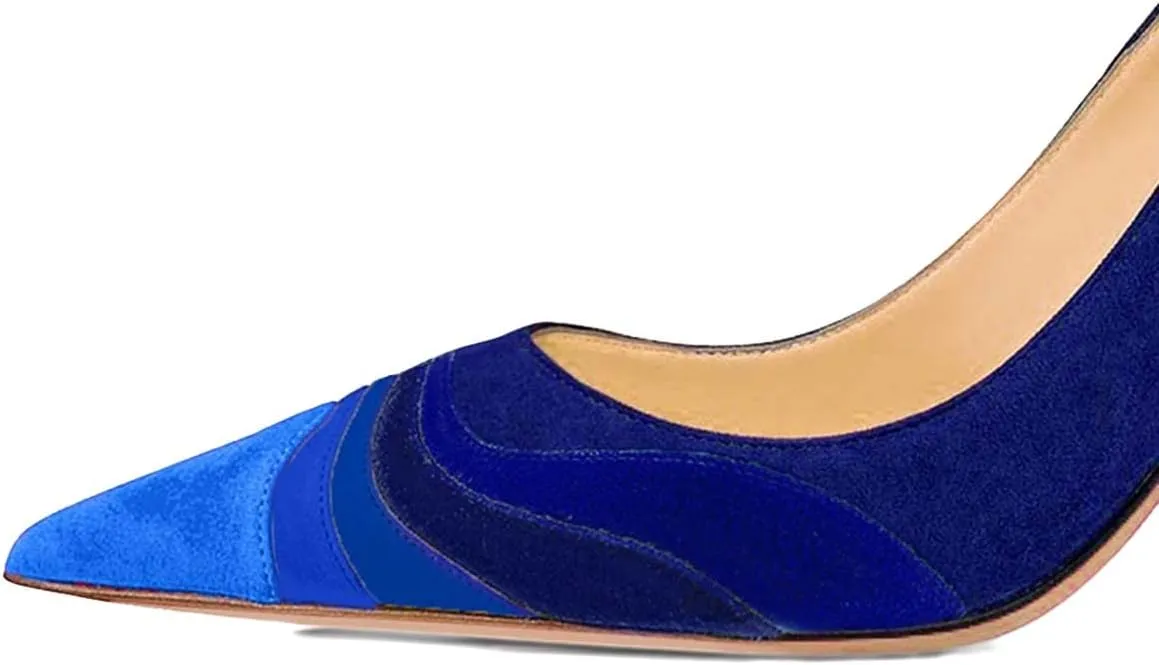 XYD Women Wave Pattern Pointed Toe Slip On Party Pumps Jewelry High Heel Colorful Rainbow Slip On Chic Dress Shoes