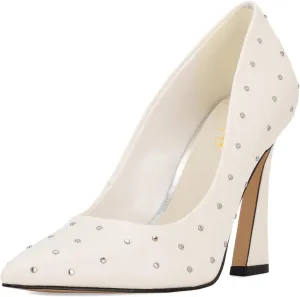 XYD Women's Chic Studs Pointed Closed Toe Slip On Pumps Block High Heels Formal Event Evening Dress Shoes