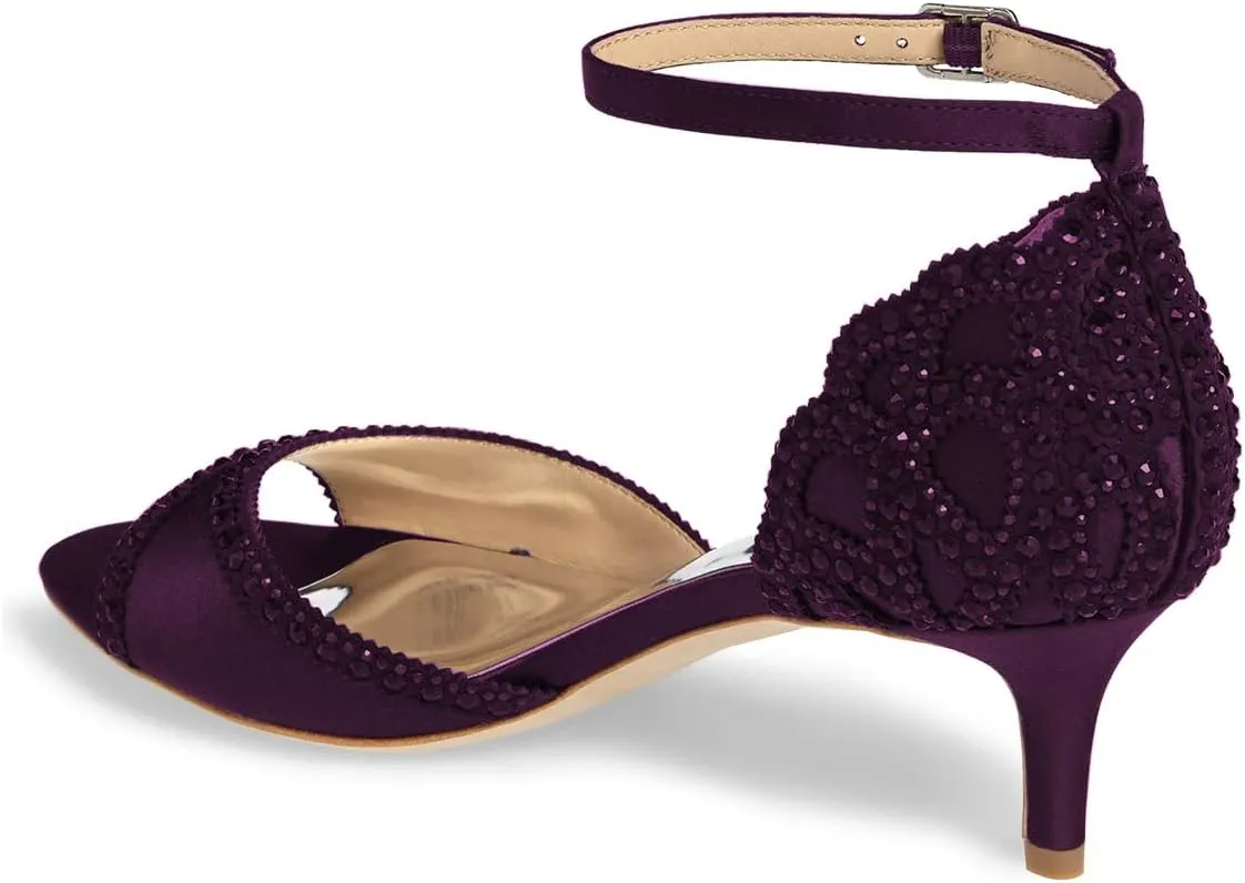 XYD Women's Sandals, Chic Peep Toe, D'Orsay Kitten Low Heels, Rhinestone Studs, Ankle Strap Satin Shoes for Wedding Ballroom