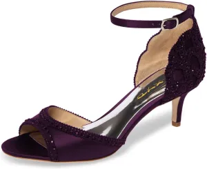 XYD Women's Sandals, Chic Peep Toe, D'Orsay Kitten Low Heels, Rhinestone Studs, Ankle Strap Satin Shoes for Wedding Ballroom