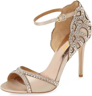 XYD Women's Sandals, Chic Peep Toe, D'Orsay Stiletto High Heels, Rhinestone Studs, Ankle Strap Satin Shoes for Wedding Ballroom