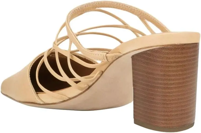 YDN Women Fashion Closed Pointy Toe Cross Strap Mule Mid High Chunky Stacked Heel Pumps Date Office Shoes