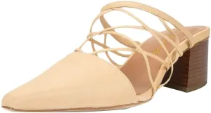 YDN Women Fashion Closed Pointy Toe Cross Strap Mule Mid High Chunky Stacked Heel Pumps Date Office Shoes