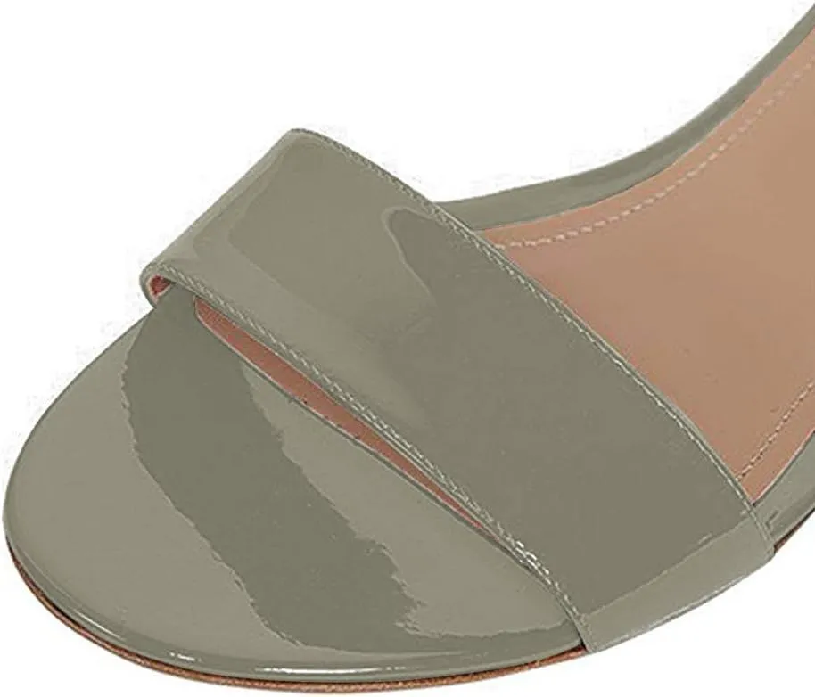 YDN Womens Chic Block Low Heel Sandals Open Toe Ankle Strap Patent Comfortable Walking Dress Flat Shoes Size 4-15