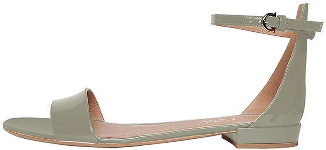 YDN Womens Chic Block Low Heel Sandals Open Toe Ankle Strap Patent Comfortable Walking Dress Flat Shoes Size 4-15