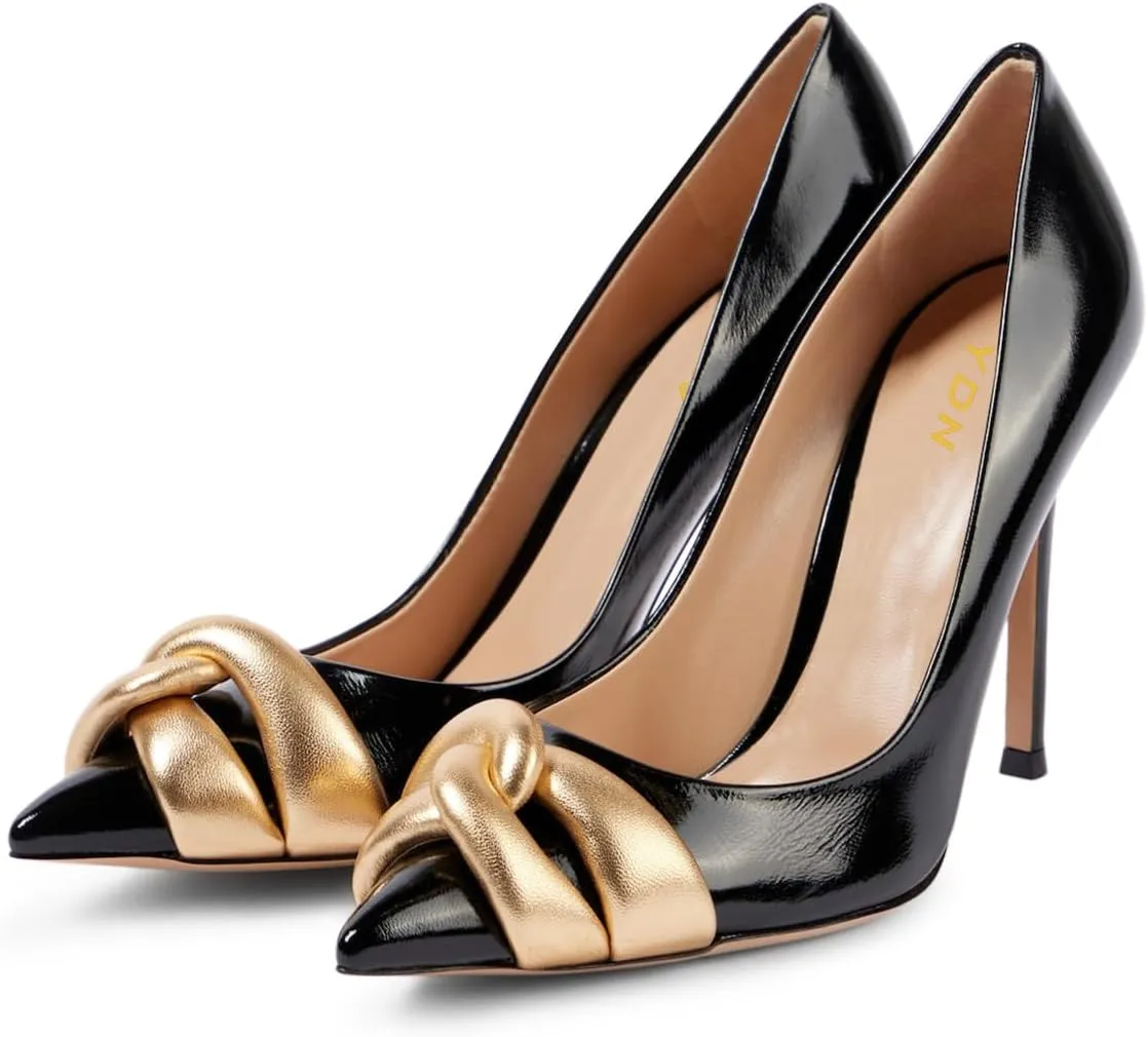 YDN Women's Chic Sky High Heel Knots Pumps Stilettos Slip On Pointed Closed Shoes Formal Working Office Size 4-16 US