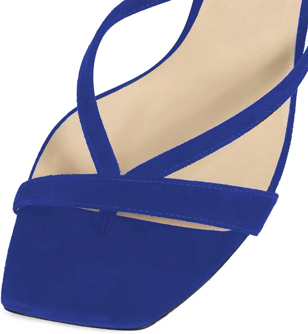 YDN Women's Square Open Toe Sandal Slides Kitten Heel Slip on Flip Flops Stiletto Party Slippers Heeled Mule Shoes Size-4-15 US