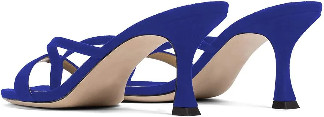 YDN Women's Square Open Toe Sandal Slides Kitten Heel Slip on Flip Flops Stiletto Party Slippers Heeled Mule Shoes Size-4-15 US