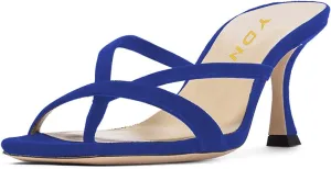 YDN Women's Square Open Toe Sandal Slides Kitten Heel Slip on Flip Flops Stiletto Party Slippers Heeled Mule Shoes Size-4-15 US