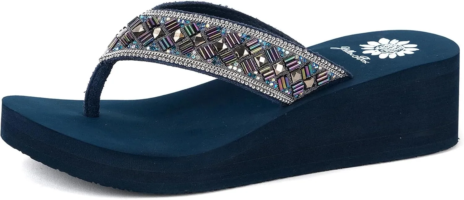 Yellow Box Women's Selvia Wedge Sandal, Round Toe, Medium-High 2 Inch Heel, 0.75 Inch Platform Comfortable Flip-Flop
