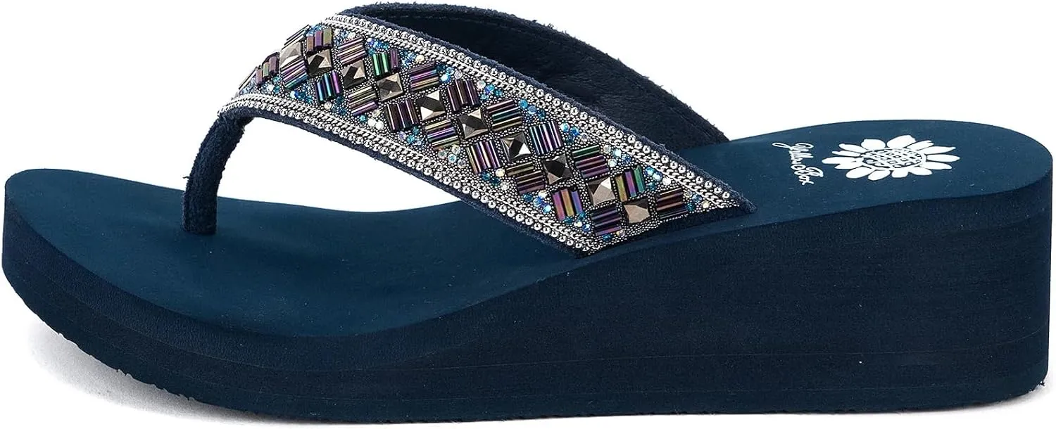Yellow Box Women's Selvia Wedge Sandal, Round Toe, Medium-High 2 Inch Heel, 0.75 Inch Platform Comfortable Flip-Flop