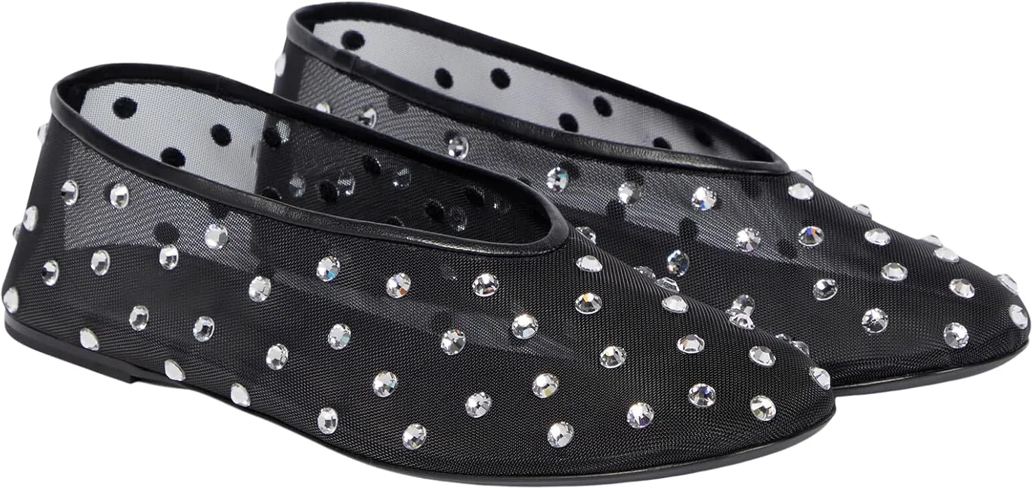 Yishaweiqi Crystal Rhinestone Ballet Flats for Women Breathable Mesh Flats Slip On Ballerina Shoes Comfortable Casual Dress Shoes