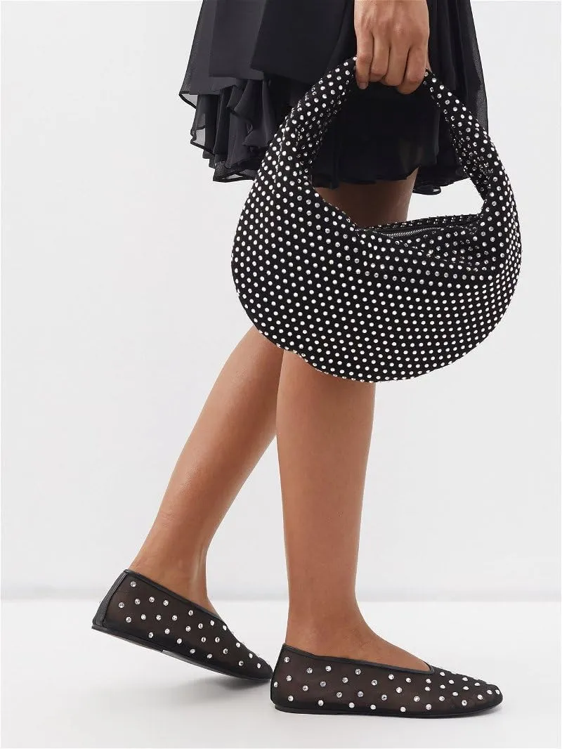 Yishaweiqi Crystal Rhinestone Ballet Flats for Women Breathable Mesh Flats Slip On Ballerina Shoes Comfortable Casual Dress Shoes