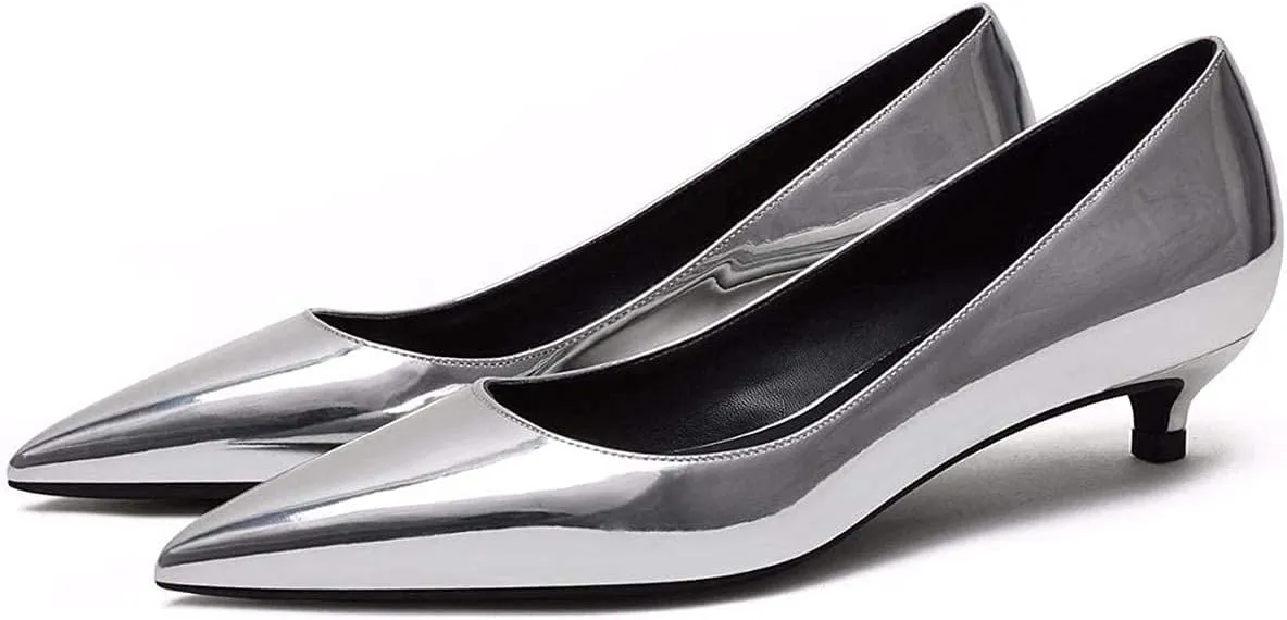 YODEKS Women's Kitten Heel Pumps Pointed Toe Low Heels Slip On Fashion Dress Shoes 1.5 Inch