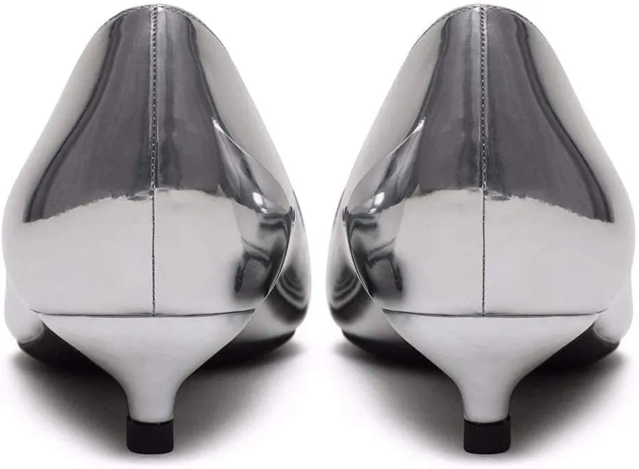 YODEKS Women's Kitten Heel Pumps Pointed Toe Low Heels Slip On Fashion Dress Shoes 1.5 Inch