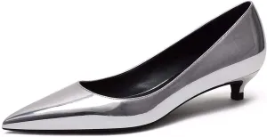 YODEKS Women's Kitten Heel Pumps Pointed Toe Low Heels Slip On Fashion Dress Shoes 1.5 Inch