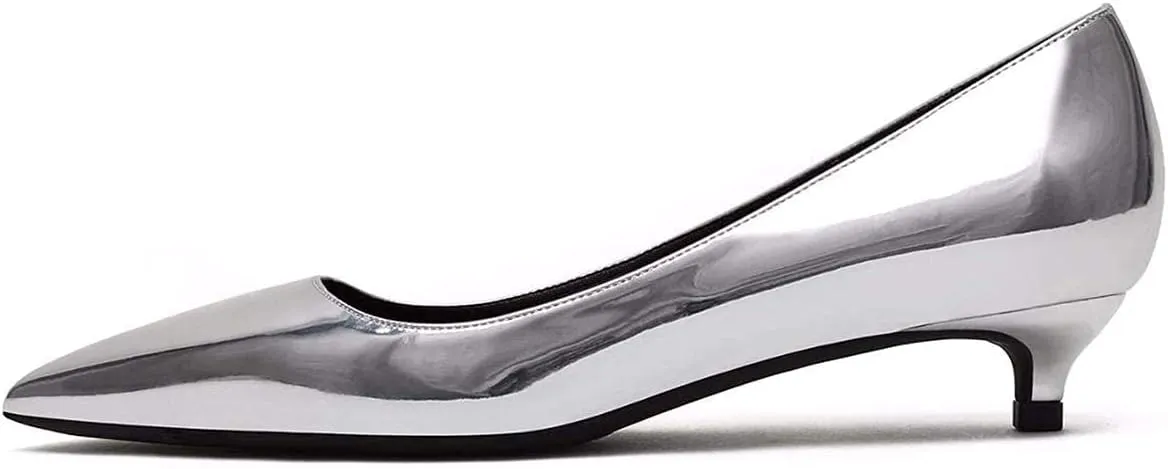 YODEKS Women's Kitten Heel Pumps Pointed Toe Low Heels Slip On Fashion Dress Shoes 1.5 Inch
