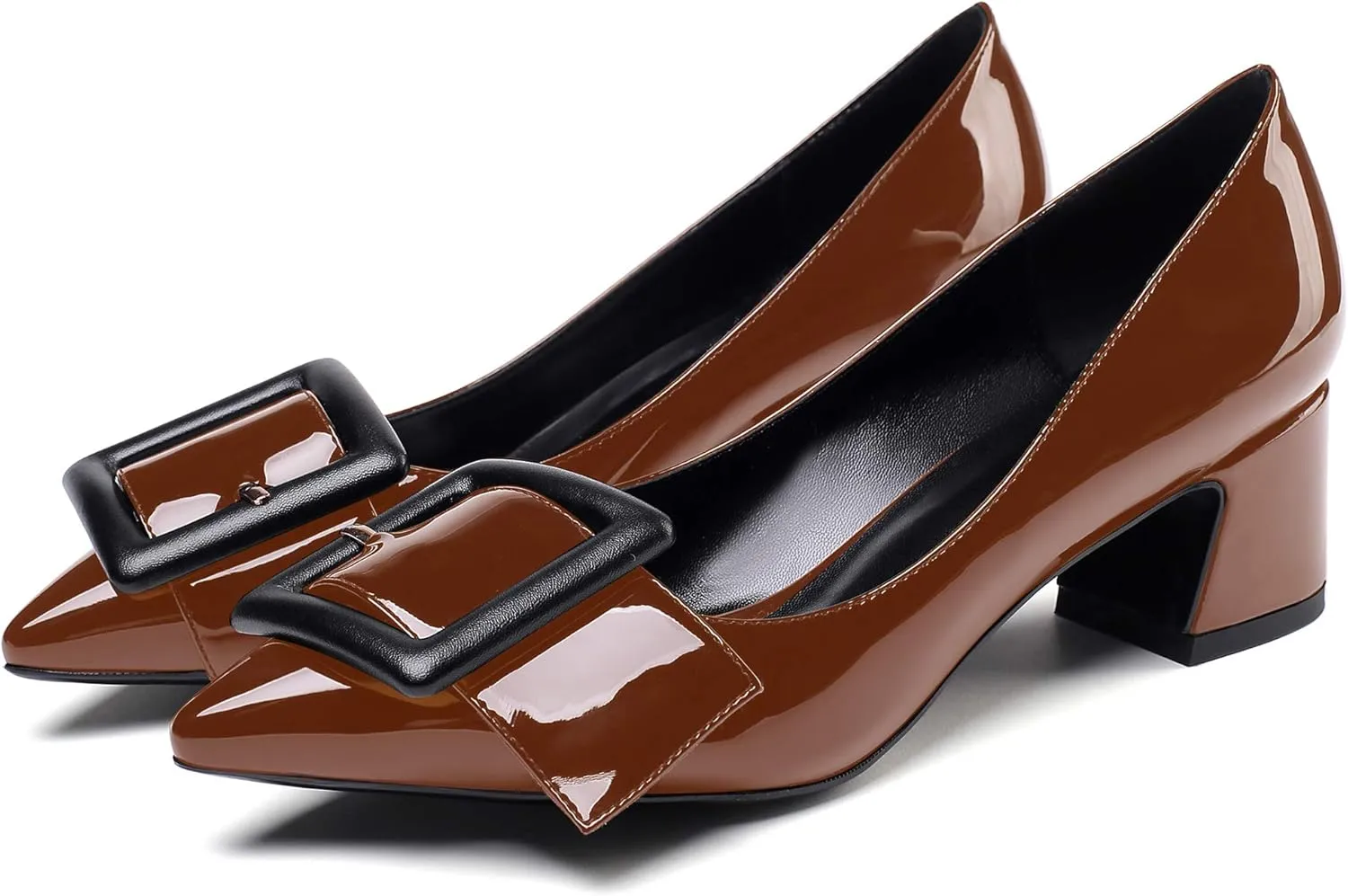 YODEKS Women's Low Block Heels Chunky Heels Slip On Pumps Closed Pointed Toe 2 Inch Dress Bow Loafer Shoes for Wedding Office