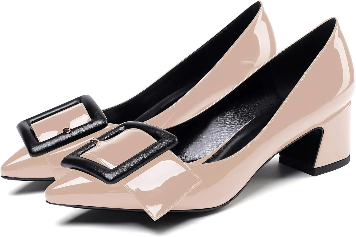 YODEKS Women's Low Block Heels Chunky Heels Slip On Pumps Closed Pointed Toe 2 Inch Dress Bow Loafer Shoes for Wedding Office