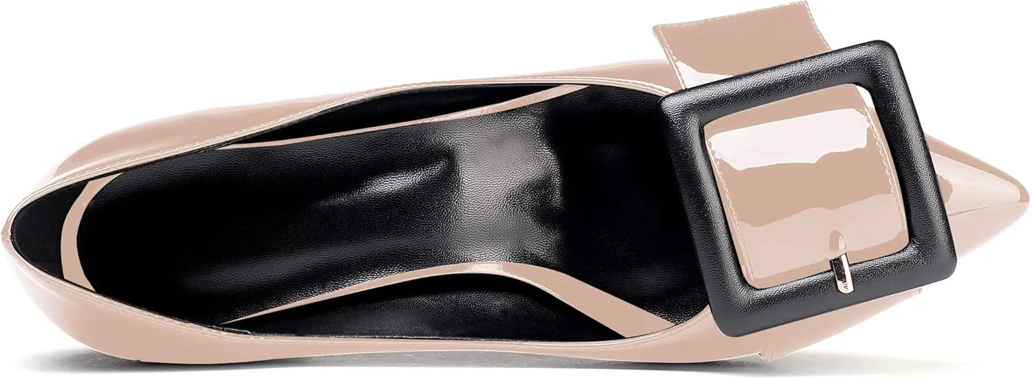 YODEKS Women's Low Block Heels Chunky Heels Slip On Pumps Closed Pointed Toe 2 Inch Dress Bow Loafer Shoes for Wedding Office