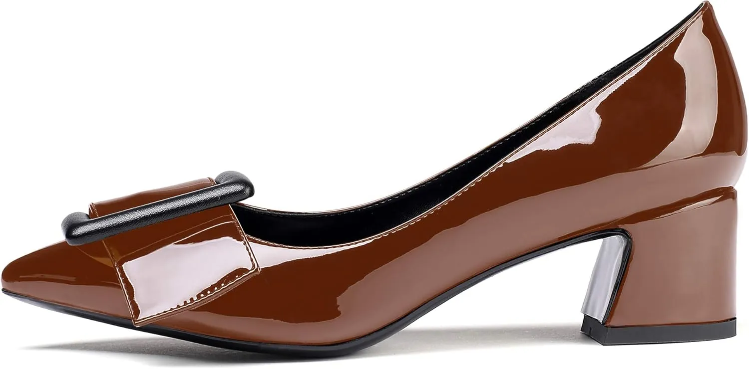 YODEKS Women's Low Block Heels Chunky Heels Slip On Pumps Closed Pointed Toe 2 Inch Dress Bow Loafer Shoes for Wedding Office