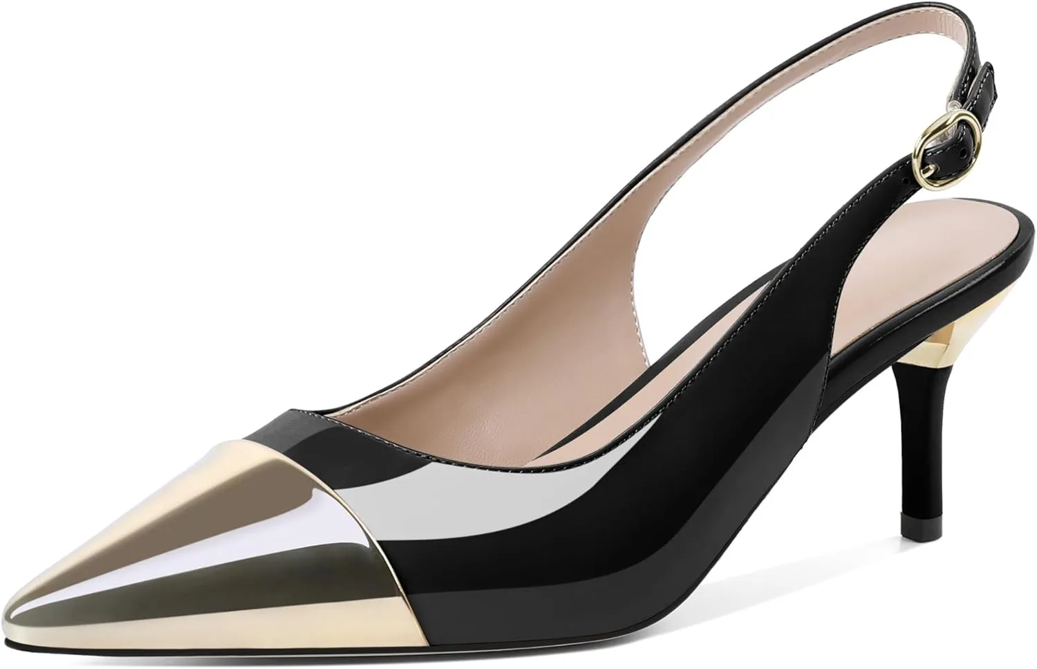 YODEKS Women's Slingback Heels Cap Toe Shoes Pointed Low Kitten Heel 2.5 Inch Pumps Two Tone Shoes for Casual Party Wedding Office