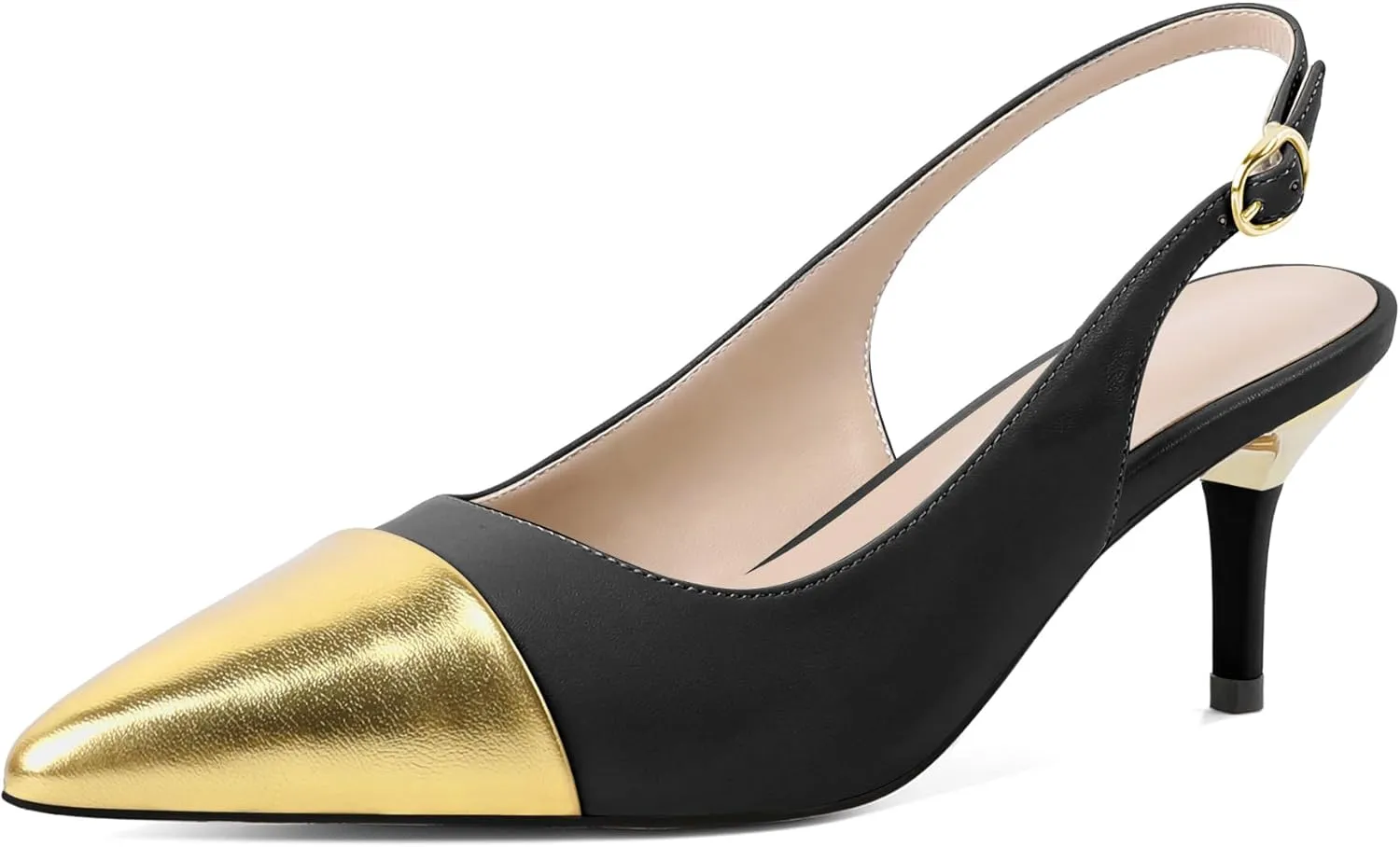 YODEKS Women's Slingback Heels Cap Toe Shoes Pointed Low Kitten Heel 2.5 Inch Pumps Two Tone Shoes for Casual Party Wedding Office