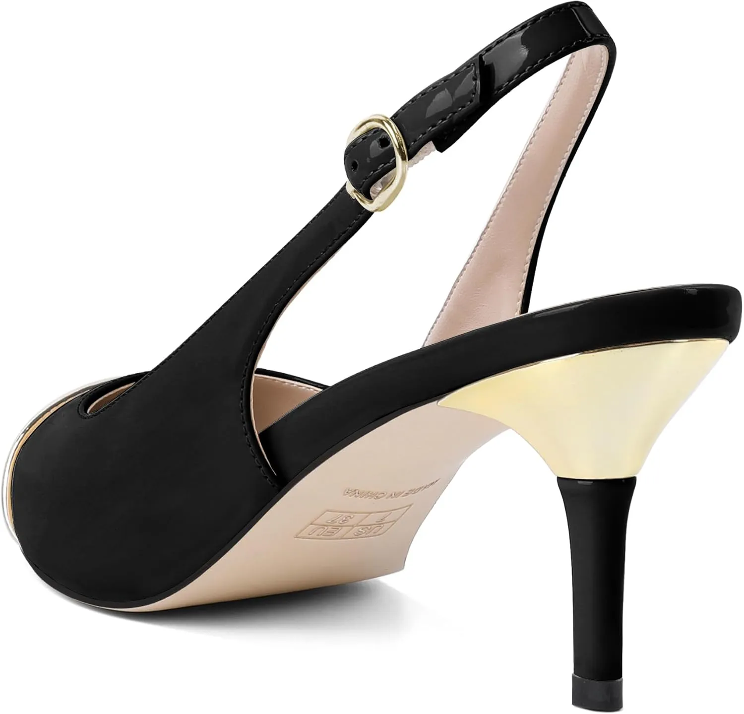 YODEKS Women's Slingback Heels Cap Toe Shoes Pointed Low Kitten Heel 2.5 Inch Pumps Two Tone Shoes for Casual Party Wedding Office