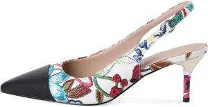 YODEKS Women's Slingback Heels Cap Toe Shoes Pointed Low Kitten Heel Pumps 2.5 Inch Two Tone Dress Shoes for Casual Party Wedding Office