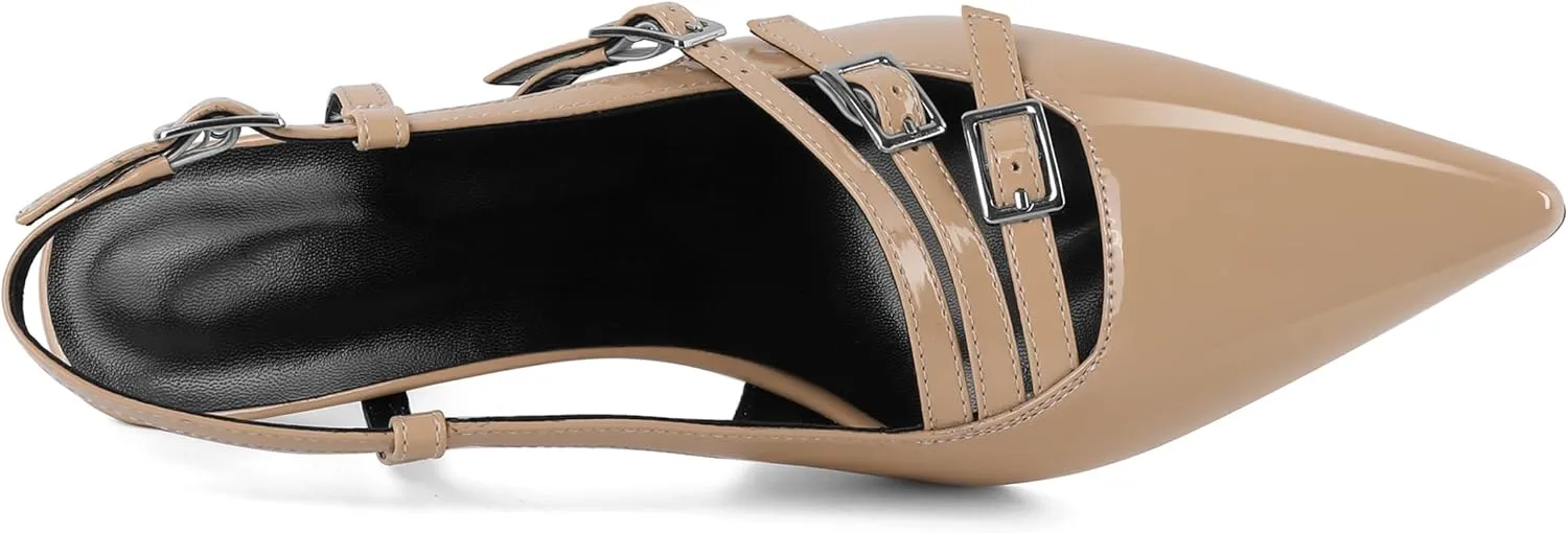YODEKS Women's Slingback Heels Pointed Toe Buckle Straps High Heel Pumps 3.5 Inch Shoes Size 5-13