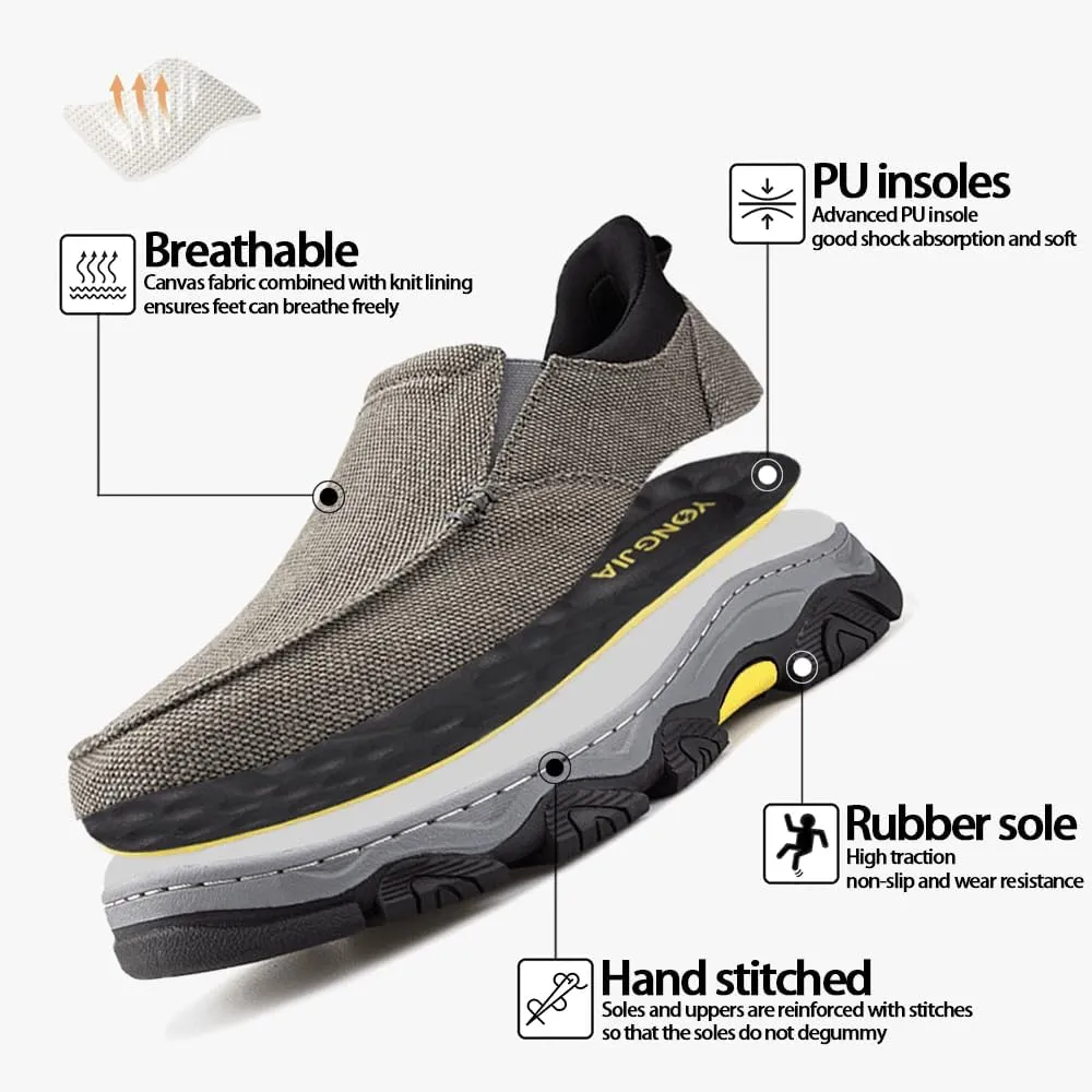 YONGJIA Mens Hands Free Slip in Loafers Walking Slip on Canvas Casual Comfortable Breathable Shoes