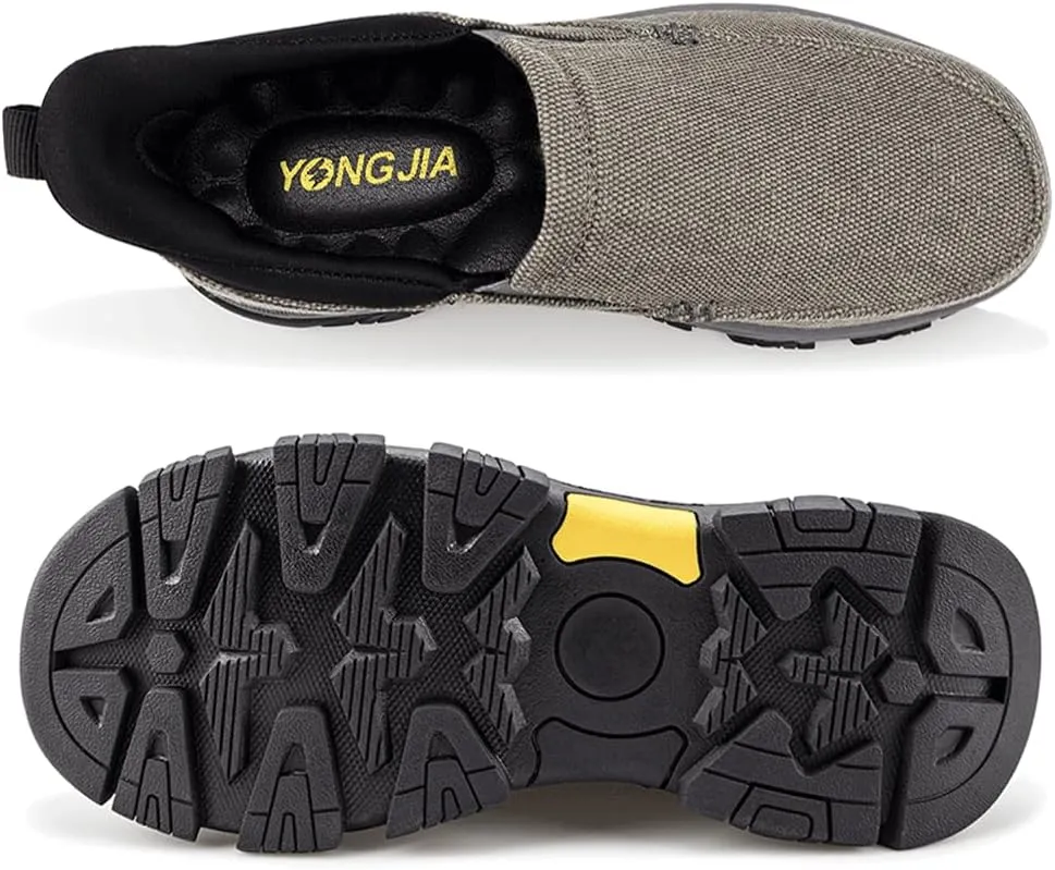 YONGJIA Mens Hands Free Slip in Loafers Walking Slip on Canvas Casual Comfortable Breathable Shoes