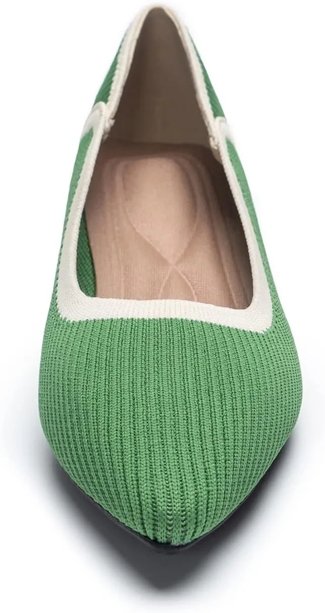 youngshow Women's Pumps Kitten Heels Pointed Toe Knit Slip On Comfortable Casual Formal Dress Shoes