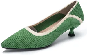 youngshow Women's Pumps Kitten Heels Pointed Toe Knit Slip On Comfortable Casual Formal Dress Shoes