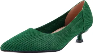 youngshow Women's Pumps Kitten Heels Pointed Toe Knit Slip On Comfortable Casual Formal Dress Shoes