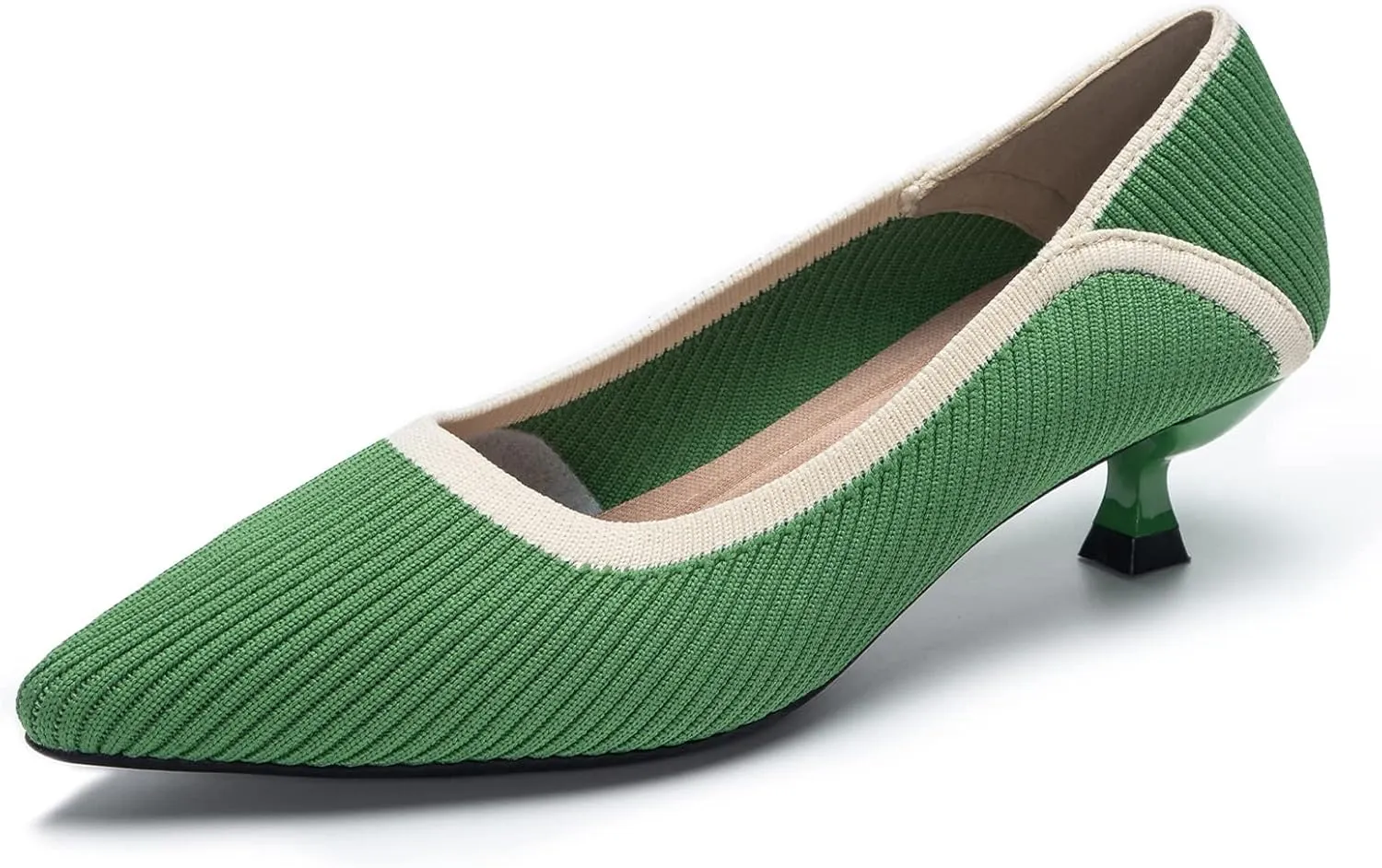youngshow Women's Pumps Kitten Heels Pointed Toe Knit Slip On Comfortable Casual Formal Dress Shoes