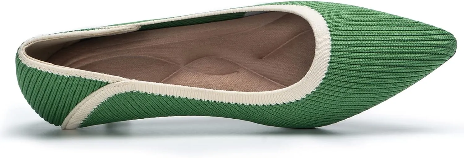 youngshow Women's Pumps Kitten Heels Pointed Toe Knit Slip On Comfortable Casual Formal Dress Shoes