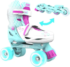 Yvolution Neon Combo 2-in-1 Adjustable Skates – Size 3–6 – Convertible Inline & Quad Skates with Light-Up Wheels – Roller Skates for Kids, Teal